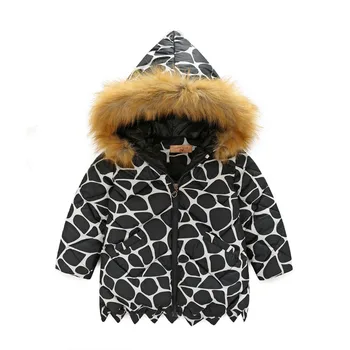 2017 new autumn winter Outerwear leopard print girls coat children fur collar jackets warm kids clothes snowsuit kids coat