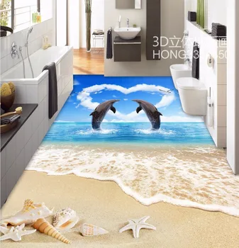 3D Dolphin Lovers Beach Seas Living Room Bathroom Flooring home decoration flooring bedroom wallpaper mural