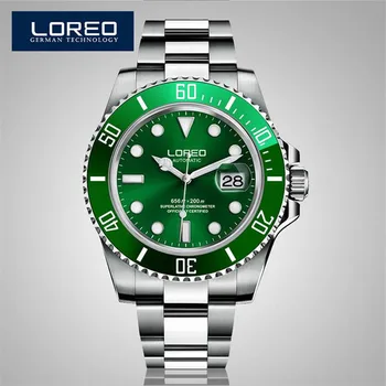 LOREO'S Automatic Fashion Men'S Mechanical Wrist Watch Waterproof Stainless Steel Belt Luminous Chronograph Diver Watch AB2034