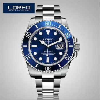 LOREO'S Automatic Fashion Men'S Mechanical Wrist Watch Waterproof Stainless Steel Belt Luminous Chronograph Diver Watch AB2034