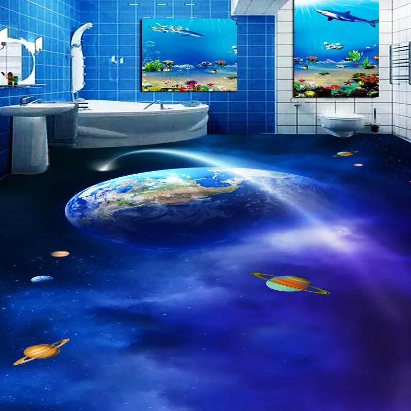 Gorgeous Space Planet Bathroom Toilet Bathroom 3D Floor waterproof home decoration floor mural wallpaper