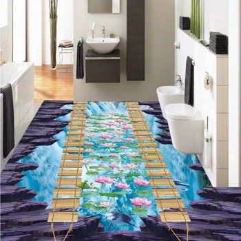 Bathroom street flooring painting 3D River water financial rock self-adhesive PVC floor wallpaper mural