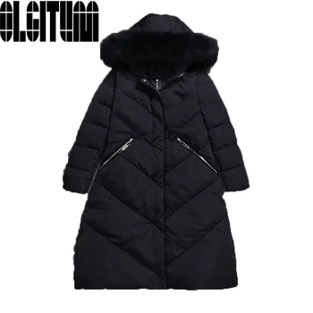 Winter Coat Women New 2017 Loose Hooded Fox Fur Medium Long Parka Casual Thick Snow Outwear Fashion Military Jacket fo