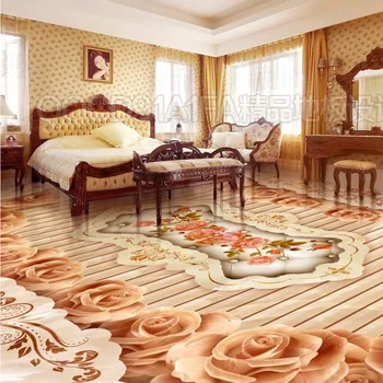 Custom anti-skidding thickened bathroom chinese mural wallpaper flooring Retro style roses 3D relief flooring