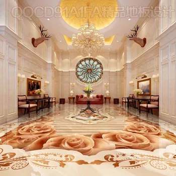 Custom anti-skidding thickened bathroom chinese mural wallpaper flooring Retro style roses 3D relief flooring