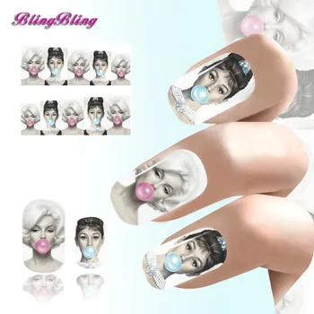 2PCS Audrey Hepburn Design Nail Art Tips Sexy Beauty Water Transfer Nail Sticker Nails Decal Manicure Nail Wraps Decorations 13
