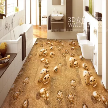 Thickened waterproof wallpaper roll floor mural living room bedroom home decoration Gold floor luxury 3D floor