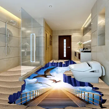 Sky bathroom square 3D floor painting anti-skidding thickened bedroom flooring mural living walls wallpaper