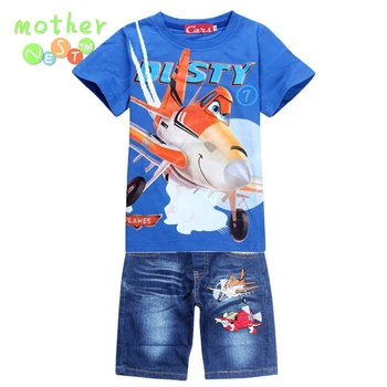 New 2017 Retail Children Set Cartoon DUSTY PLANE fashion suit boys jeans sets t-shirt+pant 2pcs Kids Summer Clothing