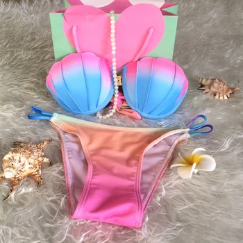2017 Swimwear Push Up Seashell Shape Bikini Set Brazilian Sexy Bandage Biquini Beachwear Bandeau Trikinis Swimsuit Bathing Suit