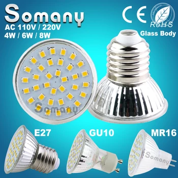 Lampara MR16 GU10 E27 LED Spot Light Bulb Lampada AC 110V 220V Bombillas 2835 SMD Energy Saving Cup-shape Glass Led Spotlight