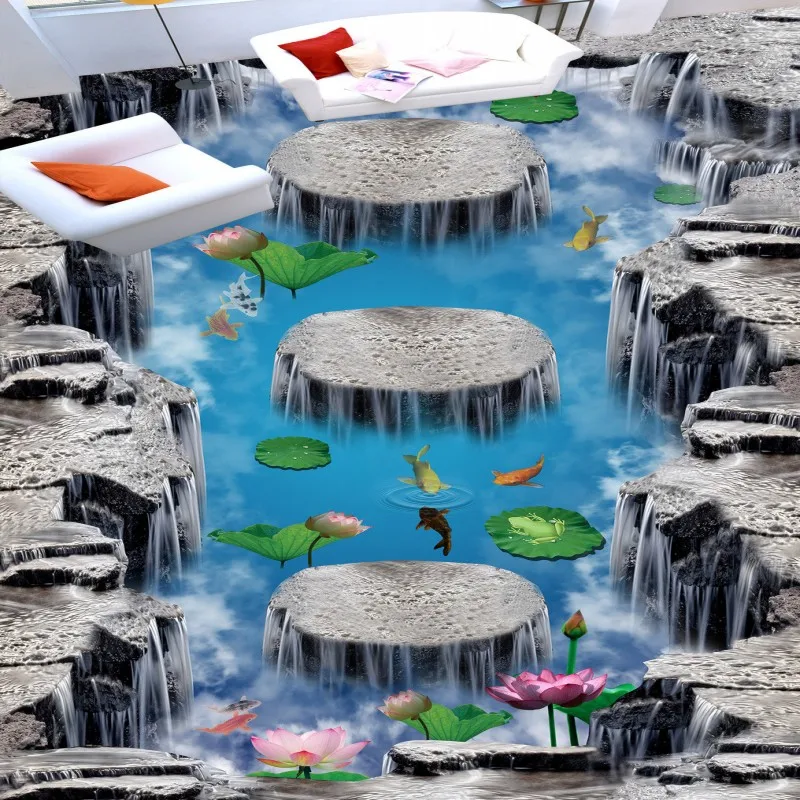 Flooring custom living room self-adhesive photo wallpaper Wonderland lotus pool 3D floor thickened painting flower