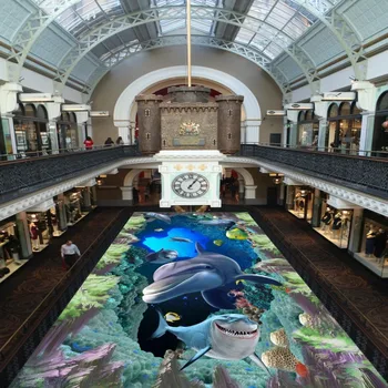 Shopping mall aquarium waterproof PVC Sea World Dolphin floor wallpaper mural