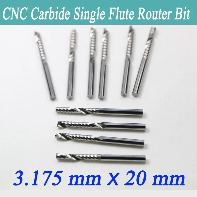 10pcs 3.175*20mm Single Flute Spiral End Mill Cutter Tungsten Carbide Tools Wood Engraving Bits on CNC Machine