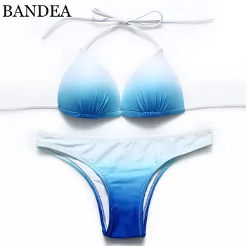 BANDEA 2017 Lady Girl Womens Sexy Push up Padded Bikini Bra Set Halter Swimwear Blue Swimsuit Beachwear