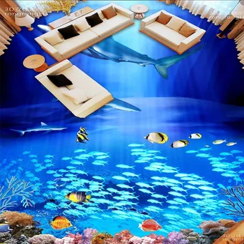 Sea bottom fish shark 3D floor tile floor painting wallpaper bedroom living room lobby square flooring mural