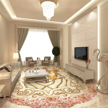 Custom floor home decoration self-adhesive mural baby room wallpaper Jade Roses Parquet 3D lotus flooring