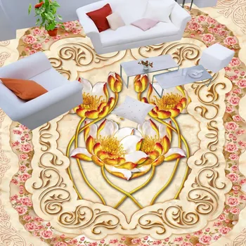 Custom floor home decoration self-adhesive mural baby room wallpaper Jade Roses Parquet 3D lotus flooring