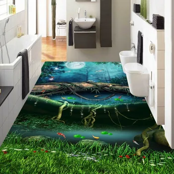 Fantastic forest path bathroom kitchen 3D flooring home decoration self-adhesive mural baby room wallpaper