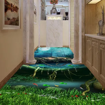 Fantastic forest path bathroom kitchen 3D flooring home decoration self-adhesive mural baby room wallpaper