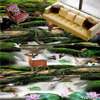 Office park street dining room cafe decoration Forest water non-slip self-adhesive PVC floor mural