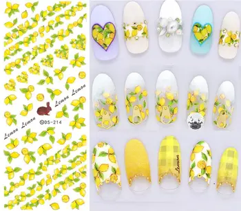 DS214 DIY Nail Design Water Transfer Nails Art Sticker Yellow Lemon Rabbit Nail Wraps Sticker Watermark Fingernails Decals