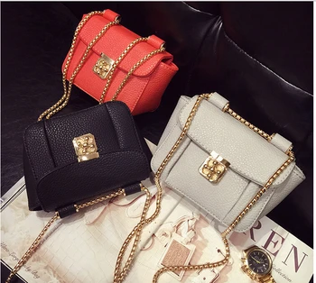 2017 fashion lockbutton chain mini bag shoulder messenger bag women's small vintage handbag black/gray/red color