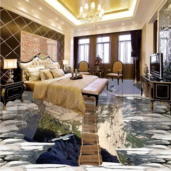 Custom Wooden bridge aisle sky 3D floor painting thickened waterproof living room children room floor wallpaper
